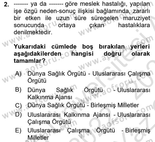 İş Sağlığı Yönetimi Dersi 2022 - 2023 Yılı Yaz Okulu Sınav Soruları 2. Soru