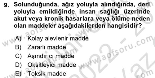 İş Sağlığı Yönetimi Dersi 2022 - 2023 Yılı Yaz Okulu Sınav Soruları 9. Soru