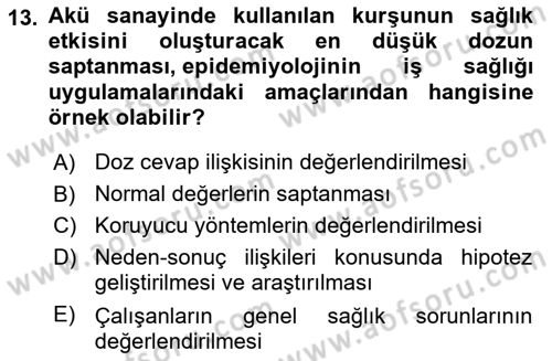 İş Sağlığı Yönetimi Dersi 2023 - 2024 Yılı (Vize) Ara Sınav Soruları 13. Soru