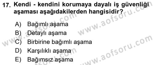 İş Sağlığı Yönetimi Dersi 2023 - 2024 Yılı (Vize) Ara Sınav Soruları 17. Soru