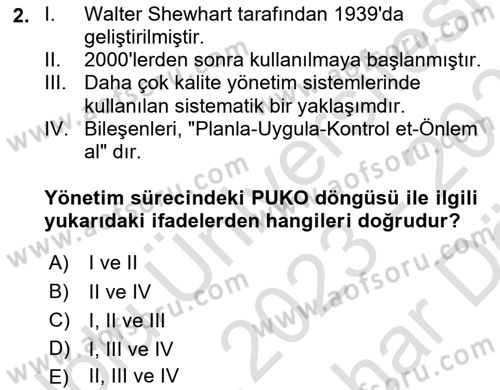 İş Sağlığı Yönetimi Dersi 2023 - 2024 Yılı (Vize) Ara Sınav Soruları 2. Soru