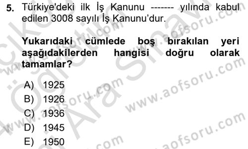 İş Sağlığı Yönetimi Dersi 2023 - 2024 Yılı (Vize) Ara Sınav Soruları 5. Soru