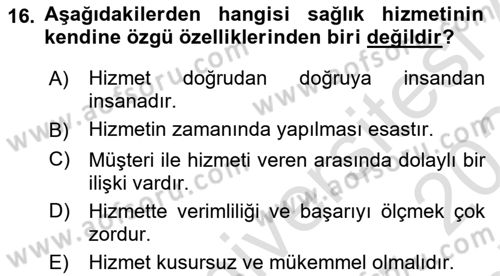 İş Sağlığı Yönetimi Dersi 2023 - 2024 Yılı (Final) Dönem Sonu Sınav Soruları 16. Soru