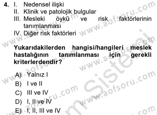 İş Sağlığı Yönetimi Dersi 2024 - 2025 Yılı Yaz Okulu Sınav Soruları 4. Soru