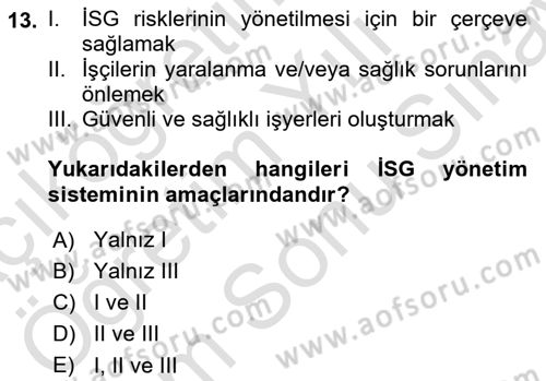 İş Sağlığı Yönetimi Dersi 2025 - 2026 Yılı (Final) Dönem Sonu Sınav Soruları 13. Soru