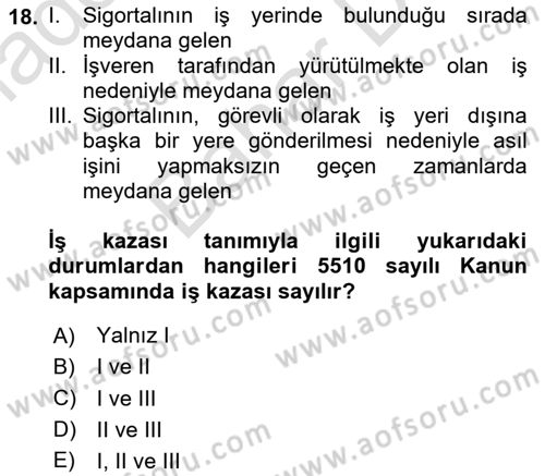 İş Sağlığı Yönetimi Dersi 2025 - 2026 Yılı (Final) Dönem Sonu Sınav Soruları 18. Soru