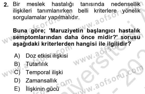 İş Sağlığı Yönetimi Dersi 2025 - 2026 Yılı (Final) Dönem Sonu Sınav Soruları 2. Soru