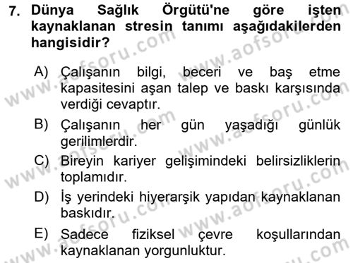 İş Sağlığı Yönetimi Dersi 2025 - 2026 Yılı (Final) Dönem Sonu Sınav Soruları 7. Soru