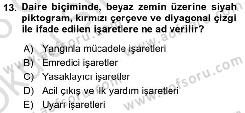 İş Sağlığı Yönetimi Dersi 2025 - 2026 Yılı Yaz Okulu Sınav Soruları 13. Soru