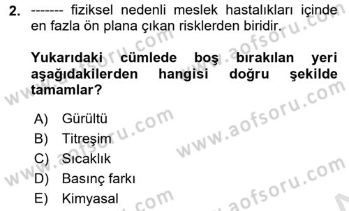 İş Sağlığı Yönetimi Dersi 2025 - 2026 Yılı Yaz Okulu Sınav Soruları 2. Soru