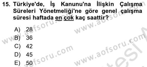 İş Yaşaminda Risk Etmenleri Ve Yönetimsel Faktörler Dersi 2020 - 2021 Yılı Yaz Okulu Sınavı 15. Soru