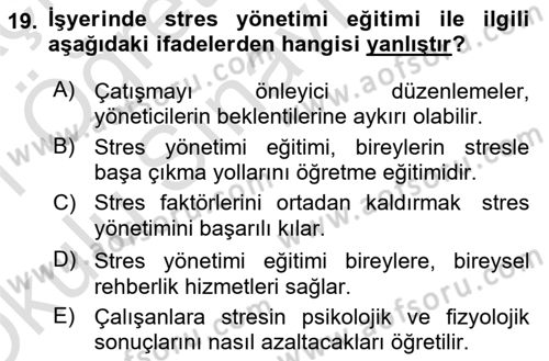 İş Yaşaminda Risk Etmenleri Ve Yönetimsel Faktörler Dersi 2020 - 2021 Yılı Yaz Okulu Sınav Soruları 19. Soru
