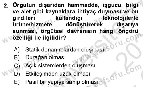 İş Yaşaminda Risk Etmenleri Ve Yönetimsel Faktörler Dersi 2020 - 2021 Yılı Yaz Okulu Sınav Soruları 2. Soru
