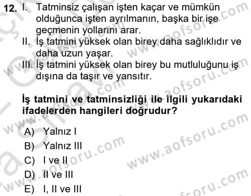 İş Yaşaminda Risk Etmenleri Ve Yönetimsel Faktörler Dersi Ara Sınavı Deneme Sınav Soruları 12. Soru
