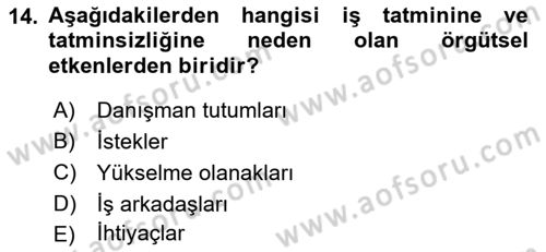 İş Yaşaminda Risk Etmenleri Ve Yönetimsel Faktörler Dersi Ara Sınavı Deneme Sınav Soruları 14. Soru