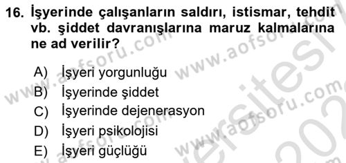 İş Yaşaminda Risk Etmenleri Ve Yönetimsel Faktörler Dersi 2021 - 2022 Yılı (Vize) Ara Sınav Soruları 16. Soru