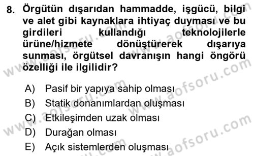 İş Yaşaminda Risk Etmenleri Ve Yönetimsel Faktörler Dersi Ara Sınavı Deneme Sınav Soruları 8. Soru