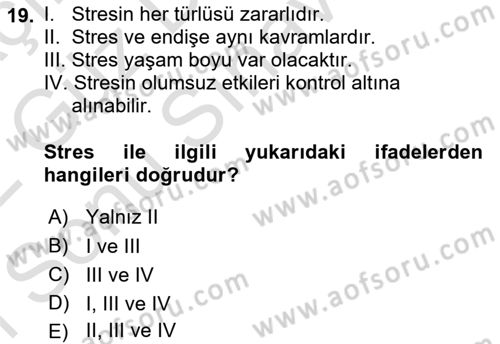 İş Yaşaminda Risk Etmenleri Ve Yönetimsel Faktörler Dersi 2021 - 2022 Yılı (Final) Dönem Sonu Sınav Soruları 19. Soru