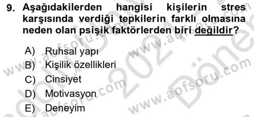 İş Yaşaminda Risk Etmenleri Ve Yönetimsel Faktörler Dersi 2021 - 2022 Yılı (Final) Dönem Sonu Sınav Soruları 9. Soru