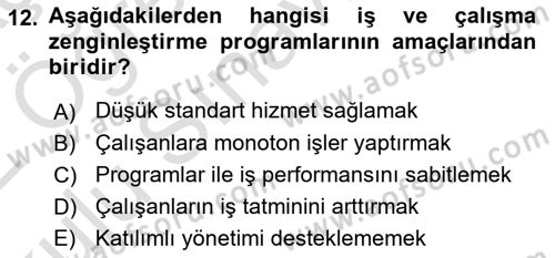 İş Yaşaminda Risk Etmenleri Ve Yönetimsel Faktörler Dersi 2021 - 2022 Yılı Yaz Okulu Sınavı 12. Soru