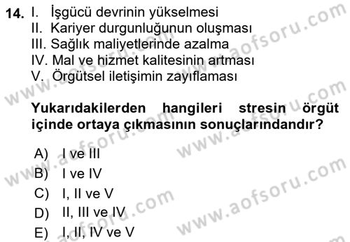 İş Yaşaminda Risk Etmenleri Ve Yönetimsel Faktörler Dersi 2021 - 2022 Yılı Yaz Okulu Sınav Soruları 14. Soru