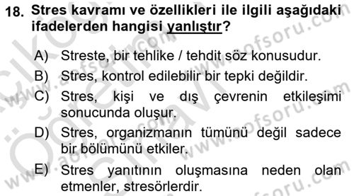 İş Yaşaminda Risk Etmenleri Ve Yönetimsel Faktörler Dersi 2021 - 2022 Yılı Yaz Okulu Sınav Soruları 18. Soru