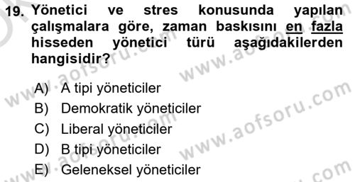 İş Yaşaminda Risk Etmenleri Ve Yönetimsel Faktörler Dersi 2021 - 2022 Yılı Yaz Okulu Sınav Soruları 19. Soru