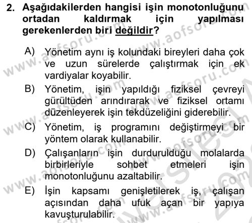 İş Yaşaminda Risk Etmenleri Ve Yönetimsel Faktörler Dersi 2021 - 2022 Yılı Yaz Okulu Sınav Soruları 2. Soru