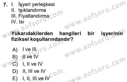 İş Yaşaminda Risk Etmenleri Ve Yönetimsel Faktörler Dersi 2021 - 2022 Yılı Yaz Okulu Sınav Soruları 7. Soru