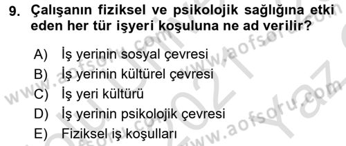 İş Yaşaminda Risk Etmenleri Ve Yönetimsel Faktörler Dersi 2021 - 2022 Yılı Yaz Okulu Sınav Soruları 9. Soru