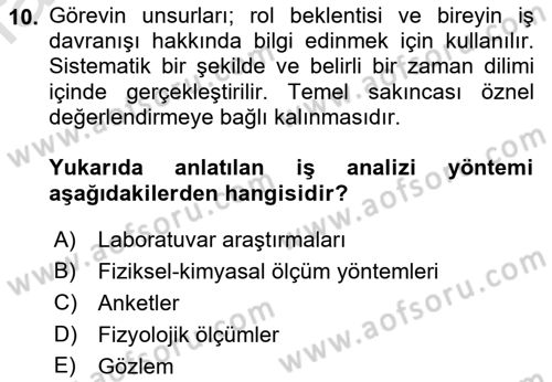 İş Yaşaminda Risk Etmenleri Ve Yönetimsel Faktörler Dersi Ara Sınavı Deneme Sınav Soruları 10. Soru