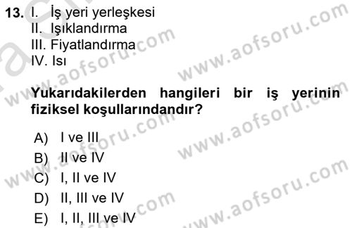 İş Yaşaminda Risk Etmenleri Ve Yönetimsel Faktörler Dersi 2022 - 2023 Yılı (Vize) Ara Sınav Soruları 13. Soru