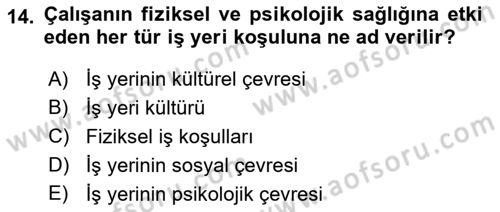 İş Yaşaminda Risk Etmenleri Ve Yönetimsel Faktörler Dersi Ara Sınavı Deneme Sınav Soruları 14. Soru