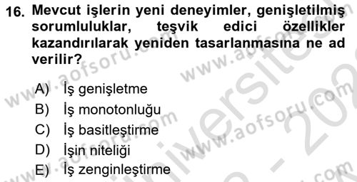 İş Yaşaminda Risk Etmenleri Ve Yönetimsel Faktörler Dersi Ara Sınavı Deneme Sınav Soruları 16. Soru