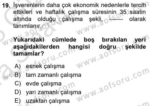 İş Yaşaminda Risk Etmenleri Ve Yönetimsel Faktörler Dersi 2022 - 2023 Yılı (Vize) Ara Sınavı 19. Soru