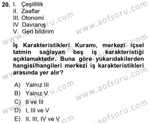 İş Yaşaminda Risk Etmenleri Ve Yönetimsel Faktörler Dersi Ara Sınavı Deneme Sınav Soruları 20. Soru