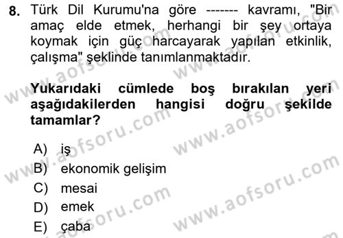 İş Yaşaminda Risk Etmenleri Ve Yönetimsel Faktörler Dersi 2022 - 2023 Yılı (Vize) Ara Sınavı 8. Soru