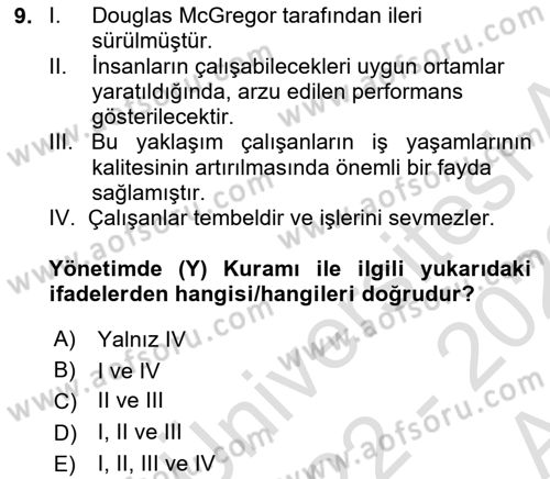 İş Yaşaminda Risk Etmenleri Ve Yönetimsel Faktörler Dersi 2022 - 2023 Yılı (Vize) Ara Sınavı 9. Soru