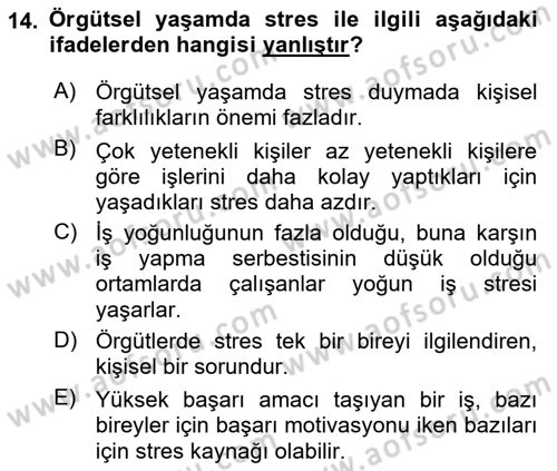 İş Yaşaminda Risk Etmenleri Ve Yönetimsel Faktörler Dersi 2022 - 2023 Yılı (Final) Dönem Sonu Sınav Soruları 14. Soru