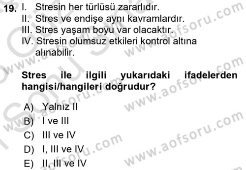 İş Yaşaminda Risk Etmenleri Ve Yönetimsel Faktörler Dersi 2022 - 2023 Yılı (Final) Dönem Sonu Sınav Soruları 19. Soru