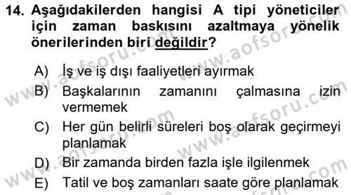 İş Yaşaminda Risk Etmenleri Ve Yönetimsel Faktörler Dersi 2022 - 2023 Yılı Yaz Okulu Sınav Soruları 14. Soru