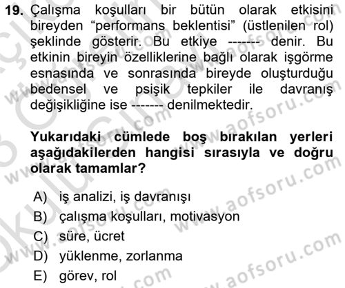 İş Yaşaminda Risk Etmenleri Ve Yönetimsel Faktörler Dersi 2022 - 2023 Yılı Yaz Okulu Sınav Soruları 19. Soru