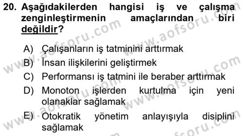 İş Yaşaminda Risk Etmenleri Ve Yönetimsel Faktörler Dersi 2022 - 2023 Yılı Yaz Okulu Sınav Soruları 20. Soru