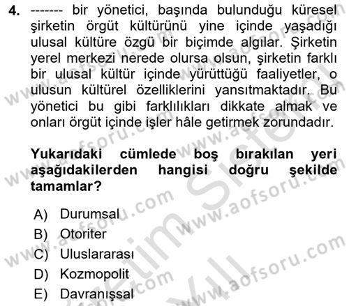 İş Yaşaminda Risk Etmenleri Ve Yönetimsel Faktörler Dersi 2022 - 2023 Yılı Yaz Okulu Sınav Soruları 4. Soru