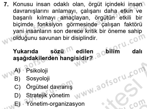 İş Yaşaminda Risk Etmenleri Ve Yönetimsel Faktörler Dersi 2022 - 2023 Yılı Yaz Okulu Sınav Soruları 7. Soru