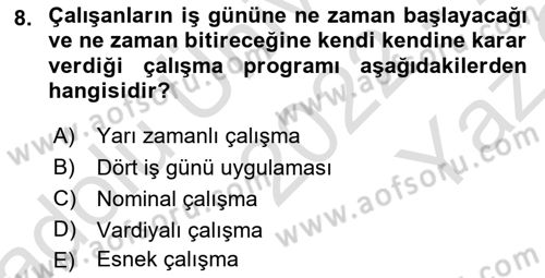 İş Yaşaminda Risk Etmenleri Ve Yönetimsel Faktörler Dersi 2022 - 2023 Yılı Yaz Okulu Sınav Soruları 8. Soru