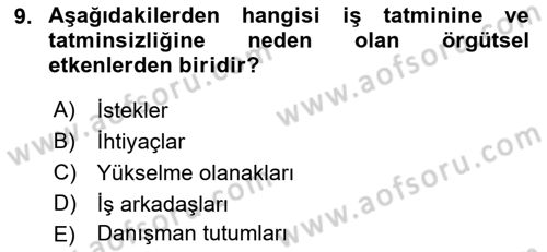 İş Yaşaminda Risk Etmenleri Ve Yönetimsel Faktörler Dersi 2022 - 2023 Yılı Yaz Okulu Sınav Soruları 9. Soru