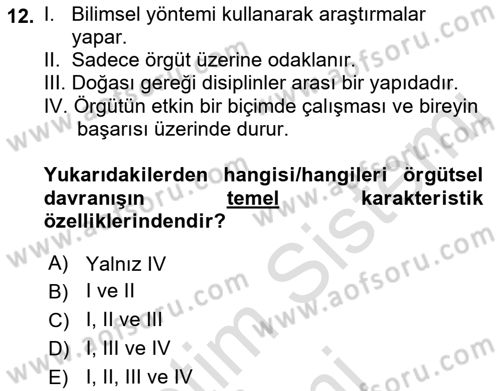 İş Yaşaminda Risk Etmenleri Ve Yönetimsel Faktörler Dersi Ara Sınavı Deneme Sınav Soruları 12. Soru