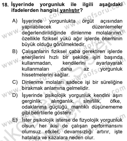 İş Yaşaminda Risk Etmenleri Ve Yönetimsel Faktörler Dersi Ara Sınavı Deneme Sınav Soruları 18. Soru