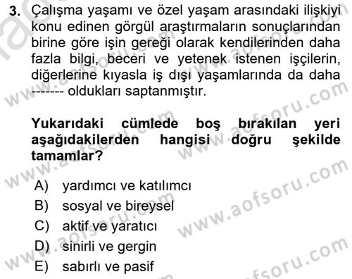 İş Yaşaminda Risk Etmenleri Ve Yönetimsel Faktörler Dersi Ara Sınavı Deneme Sınav Soruları 3. Soru